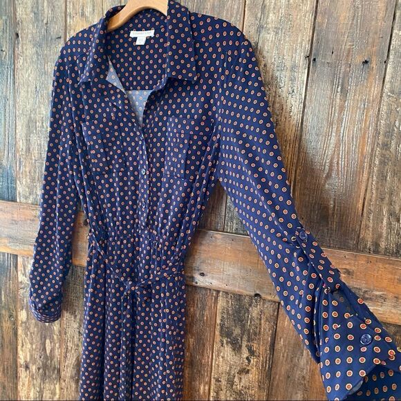 Coldwater Creek Sz 12 Blue Orange Circles Classic ‘90s Work Career Shirtdress - Picture 5 of 11